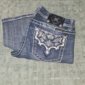 Miss Me Blue Jeans with White Embroidery